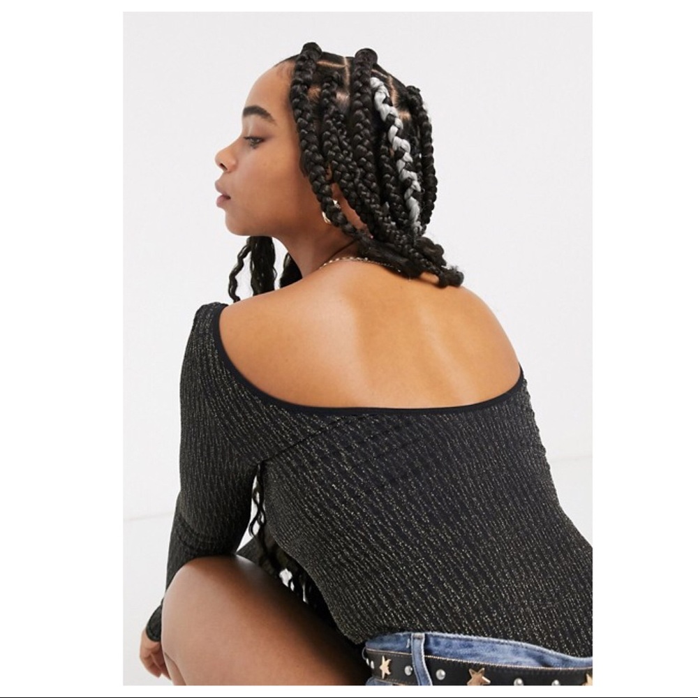 FREE PEOPLE BOHO GOLD SPARKLE BODYSUIT TOP A2C - Picture 9 of 15